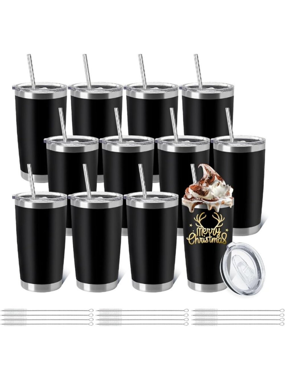 12 Pcs Insulated Stainless Steel Travel Tumblers - Double Wall, DIY Gift, 20oz